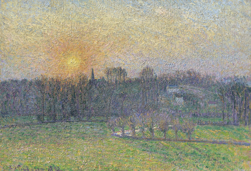 Camiile Pissarro Coucher de soleil impressionniste - Vue de Bazincourt, Coucher de soleil